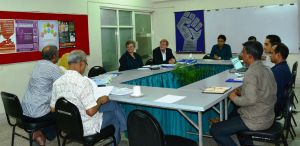 LO-FTF Council International Programme Consultant Lone Ilum Christiansen, Head of Programme Jorgen Assens and BILS Leaders at the meeting